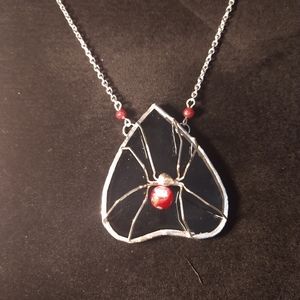 Stained glass spider planchette necklace